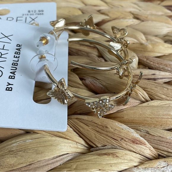 SugarFix by Baublebar For the Love of Butterflies Earrings Set Gold Tone Hoops - Picture 3 of 4